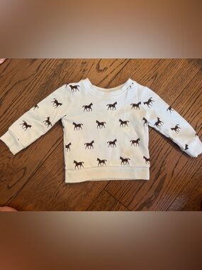 Janie and Jack Cream Pullover with Brown Horse Print